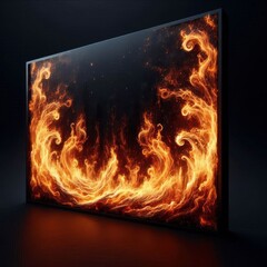 horizontal wall of fire on black isolated background
