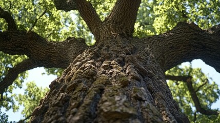 Naklejka premium Looking Up at the Rough Bark of a Large Tree
