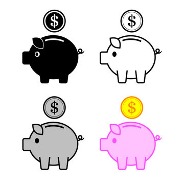 Piggy bank icon set, vector icon on white background
