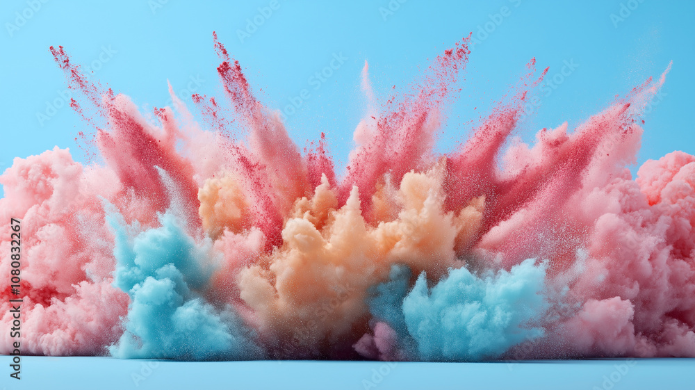 Poster vibrant explosion of colorful powder creating stunning visual display