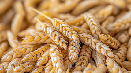 Golden wheat stalks create beautiful, textured background, showcasing natures bounty