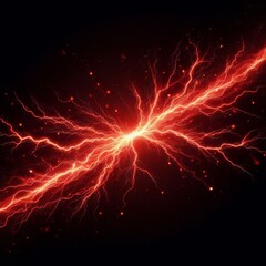 bright horizontal red lightning on black isolated background
