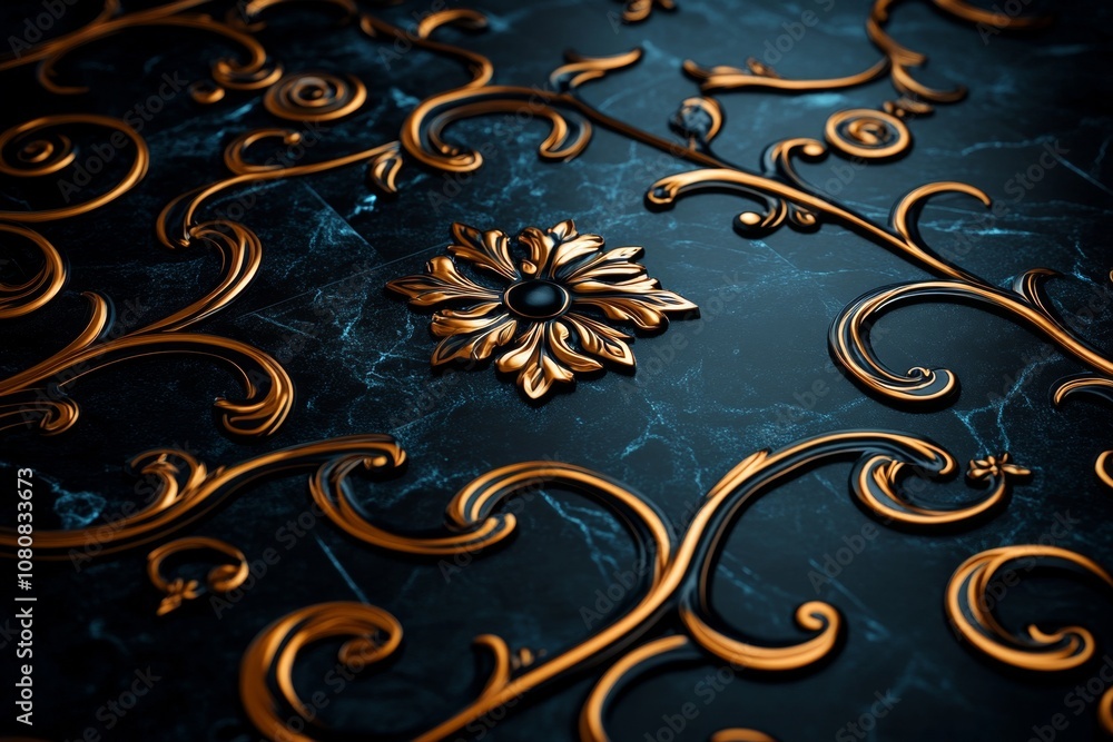 Poster a dark, gothic-style sheet of paper with ornate, intricate patterns, on a shadowy background