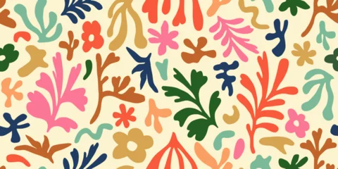 Abstract hand drawn flowers, seamless patterns with floral for fabric, textiles, clothing, poster, cover, banner, wall art, home decor, background. Vector illustration.