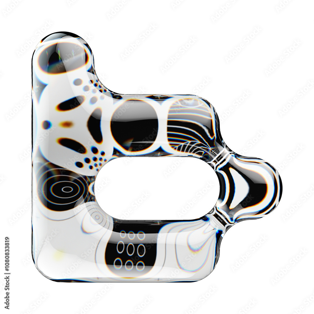 Poster 3d rendered letter with abstract geometric shape and graphic pattern fill