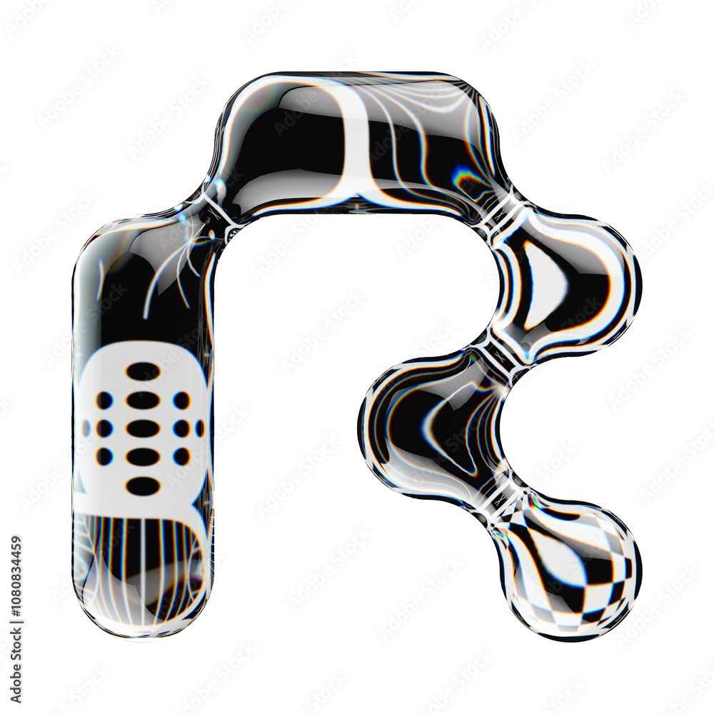 Poster 3d rendered letter with abstract geometric shape and graphic pattern fill