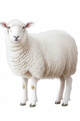 Fototapeta premium White sheep standing on white background.