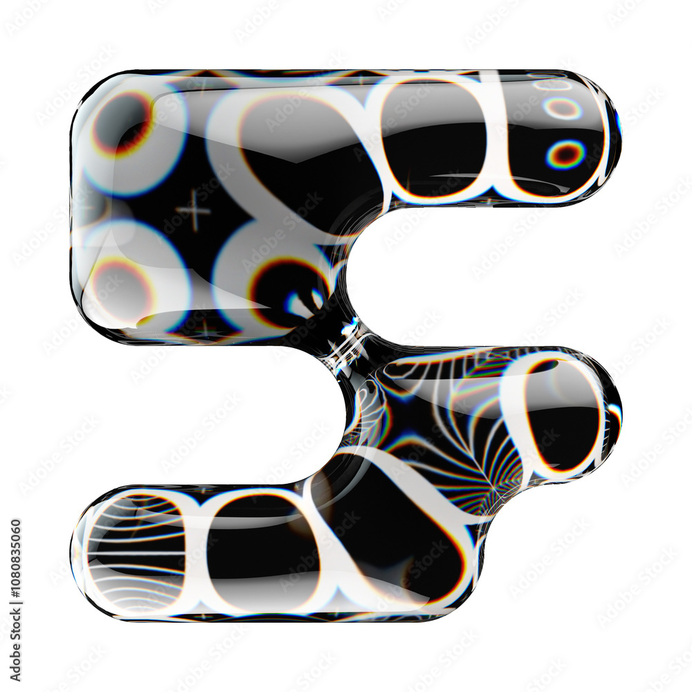 Poster 3d rendered number with abstract geometric shape and graphic pattern fill