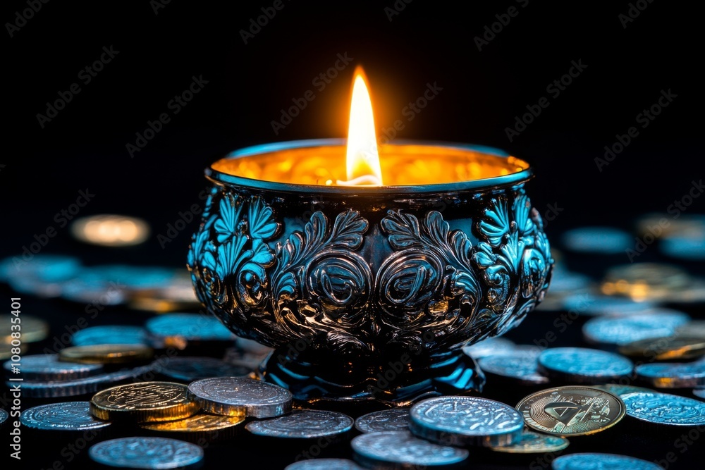 Poster A magical treasury with floating coins glowing charts and mystical light representing enchanted finance