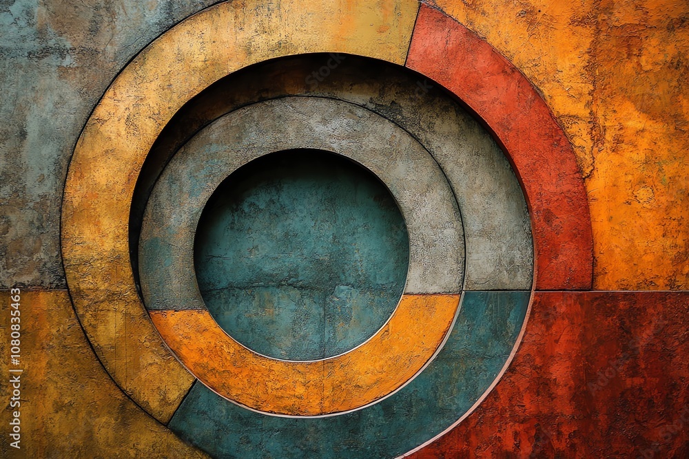 Aufkleber A colorful abstract background with concentric circles and a cutout in the center.