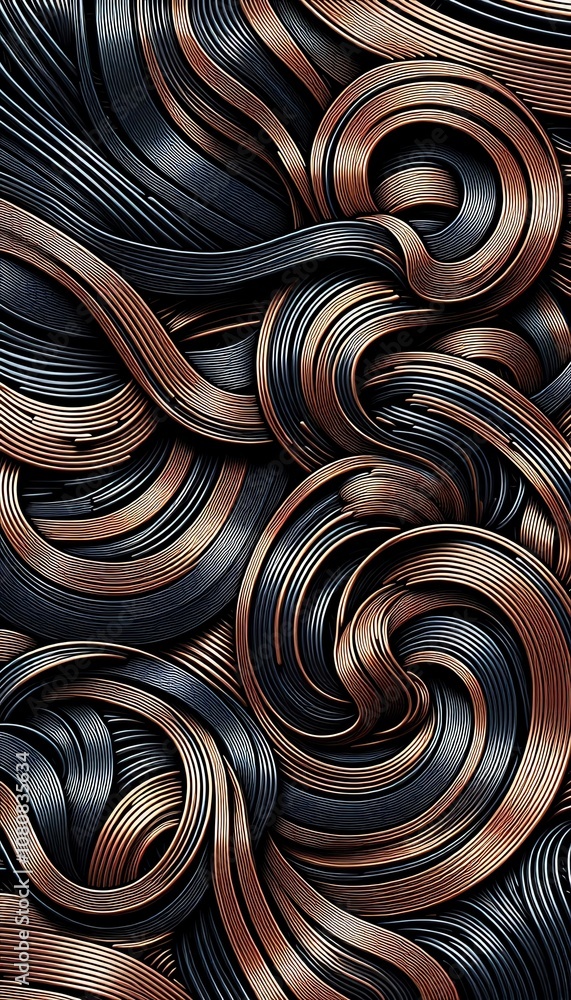 Poster intricate patterns of intertwined black and bronze ribbons create a visually captivating artwork sho