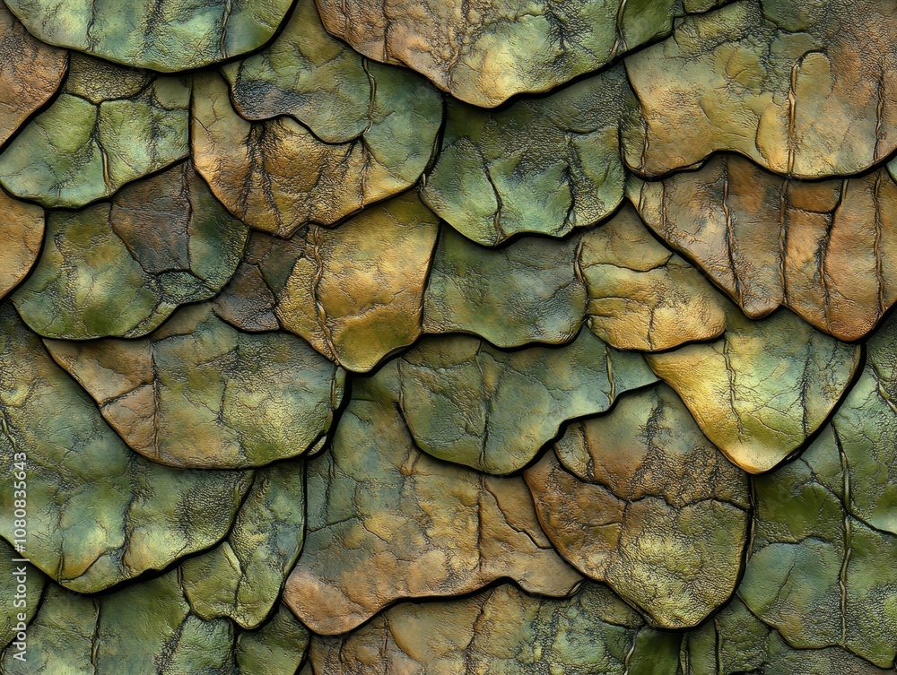 Poster detailed close-up image showcasing natural textures of scaly reptile skin with green hues and unique