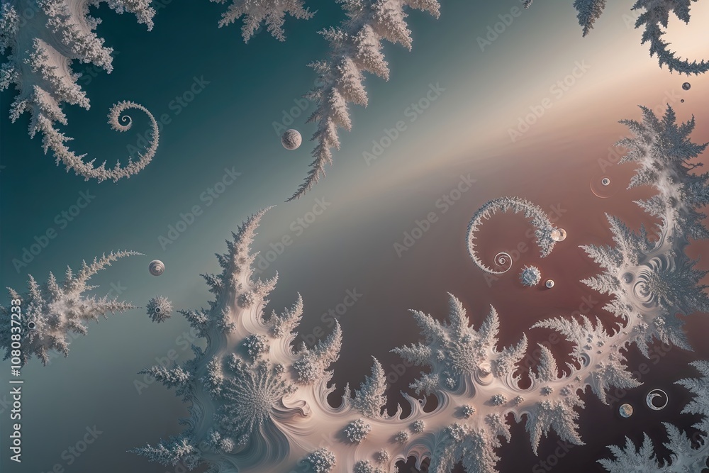 Poster radiant floating satin chiffon with fractal layers and fluid patterns