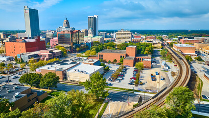 Aerial Fort Wayne Skyline and Tracks in Motion