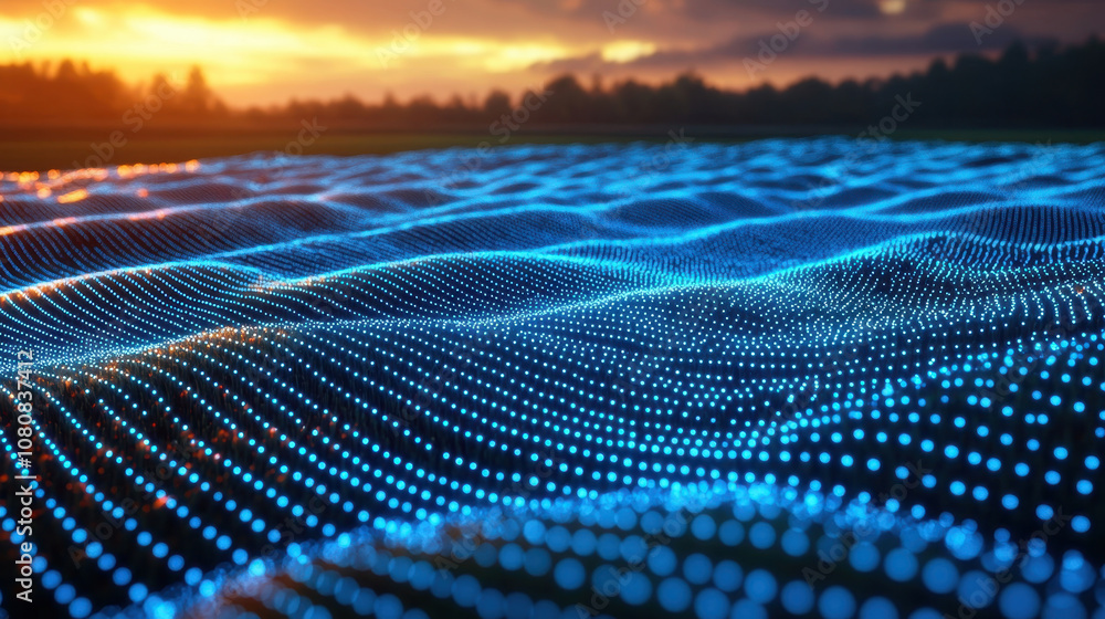 Aufkleber abstract field with glowing data points, representing ai technology and digital landscapes, creates 