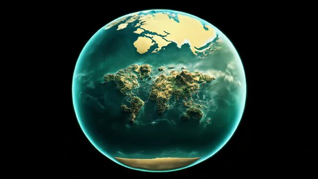 Animation morphing a flat world map into a realistic earth globe. Perfect for projects involving geography, travel, and global connections