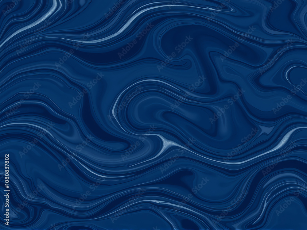 Poster abstract dark blue marble pattern with flowing waves and smooth textures creating a serene atmospher