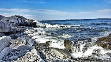 Peaks Island Maine Waves Crashing on Rocky Shore © Katie Dobies