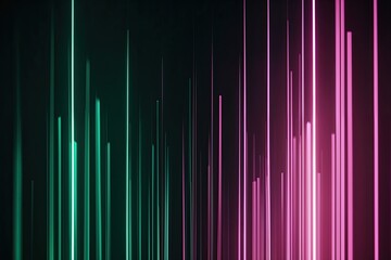 Fototapeta premium Enigmatic Dark Field with Vertical Strands of Emerald and Pink Light Creating an Abstract Bokeh Effect