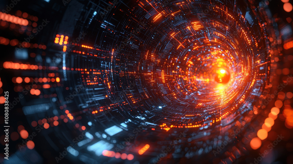Aufkleber futuristic tunnel with glowing lines and vibrant colors, creating sense of depth and motion. design 