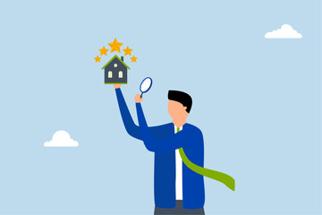 Property appraisal, entrepreneur evaluator inspector assessment asset with star rating. 