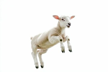 Fototapeta premium White lamb leaping in mid-air.