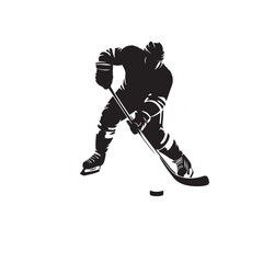 Ice Hockey player vector silhouette design. Hockey player logo, icon vector illustration. Ice hockey player silhouettes black and white.