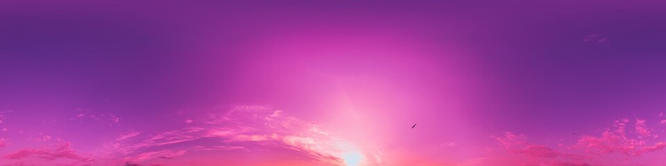 Dramatic Sunset sky 360 panorama. Vibrant sky with bright glowing red pink Cumulus clouds. HDR 360 seamless spherical panorama. Sky dome for aerial drone panoramas. Climate and weather change. © svetograph
