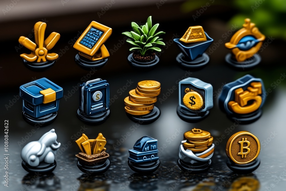 Poster Clean and simple financial dashboard icons flat style on a white background