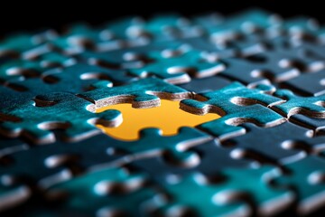 Close-up of a nearly complete jigsaw puzzle with one missing piece, highlighting the unfinished gap