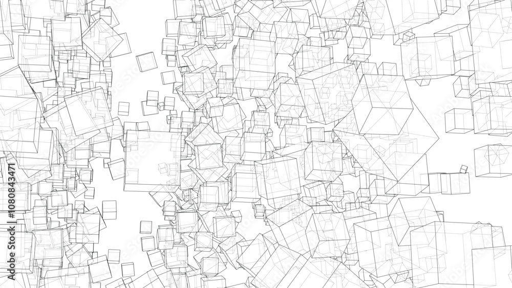 Aufkleber wireframe boxes. sketch style. 3d rendering vector