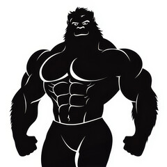 Fototapeta premium A powerful, muscular gorilla illustration showcasing strength and determination in a bold, black silhouette design.