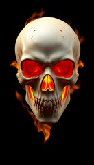Fototapeta premium Abstract human skull with fire flames inside at black background stylish print design illustration