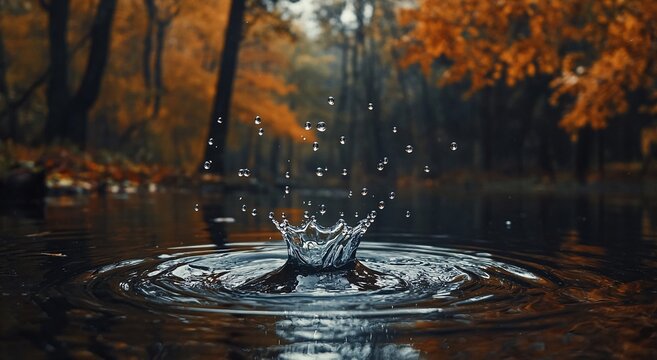 autumn leaves falling into water