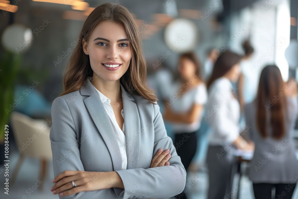 Aufkleber a professional woman in business attire represents ambition and confidence while actively collaborat