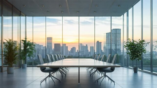 blurred background of a modern office interior with panoramic windows and beautiful lighting, Blurred office meeting room, blurred office background Video