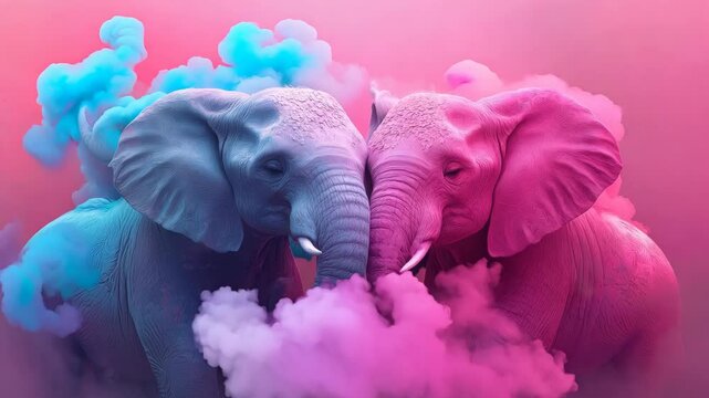 Animal pastel love concept, wild animals loving and hugging each other, two beautiful elephants. Valentine's Day in the animal world. , Generative AI. Video