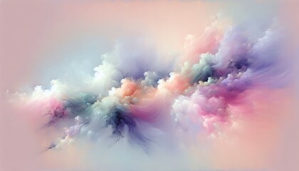 Naklejka premium Abstract pastel cloud formations blend colors in a soft gradient sky during twilight hours, creating a serene and dreamy atmosphere