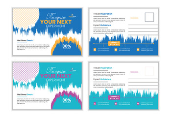 modern and elegant travel post card design template with vector standard size multiple color, vacation design  flyer template for holiday 