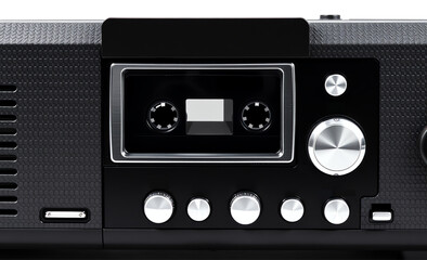 Obraz premium Vintage cassette player showcasing retro design elements with functional buttons and a sleek finish