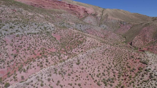 The terrain of the Altiplanic ecoregion Puna Jujena near Inca Cave in Argentina on a sunny day