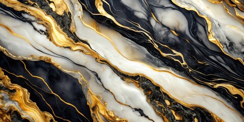 Obraz premium Elegant Black and White Marble Texture Intertwined with Rich Gold Veins for Luxurious Interiors and Modern Art Designs