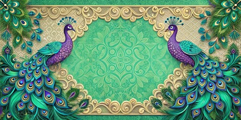 Elegant Indian Wedding Card Template Featuring Exquisite Peacock Patterns and Vivid Colors Perfect for Celebrating Hindu Ceremonies and Traditions