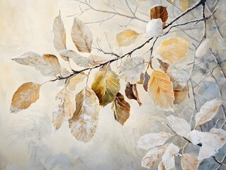 Frost-kissed leaves glisten in the gentle light, capturing the delicate beauty of nature's transition into winter with an enchanting allure