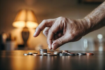 Counting Coins at Home: A Symbol of Financial Struggle and Evening Reflection
