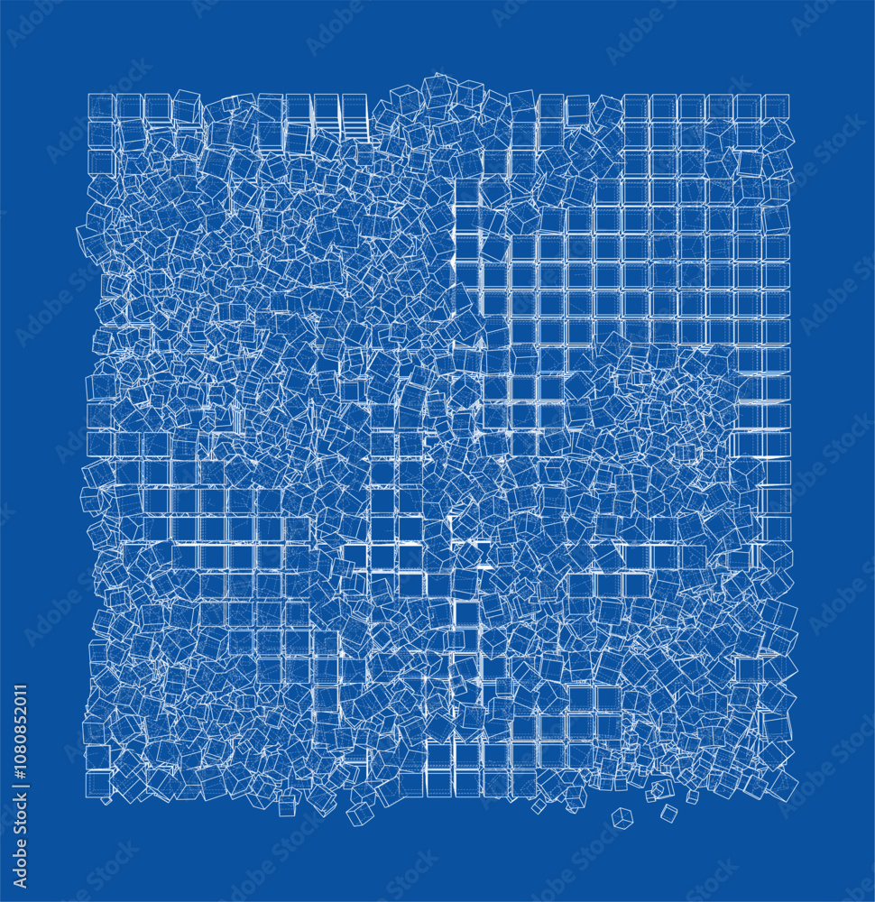 Aufkleber wireframe boxes. sketch style. 3d rendering vector