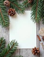 Rustic Christmas Card Mockup Flat Lay with Season's Greetings Text on Eco-Friendly Postcard Template