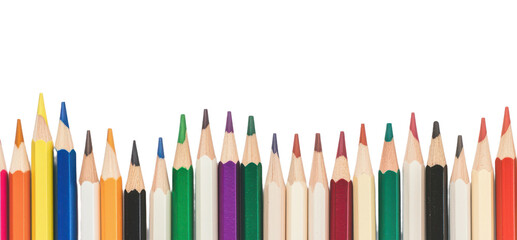 Colorful pencils row isolated  on transparent background