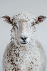 White sheep looking directly at camera.