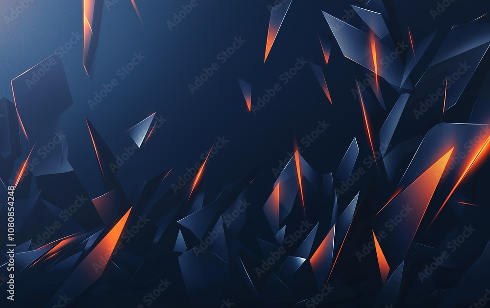Poster abstract angular design with sharp edges and glowing accents in a dark setting, conveying modern tec